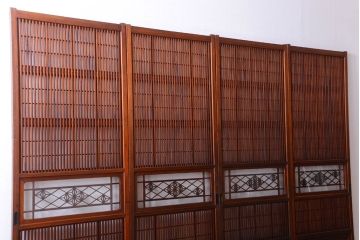 和製アンティーク　和モダン!組子入りガラス帯の格子戸4枚セット