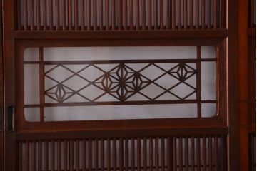 和製アンティーク　和モダン!組子入りガラス帯の格子戸4枚セット