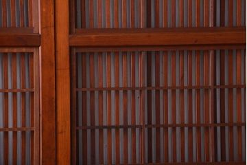 和製アンティーク　和モダン!組子入りガラス帯の格子戸4枚セット