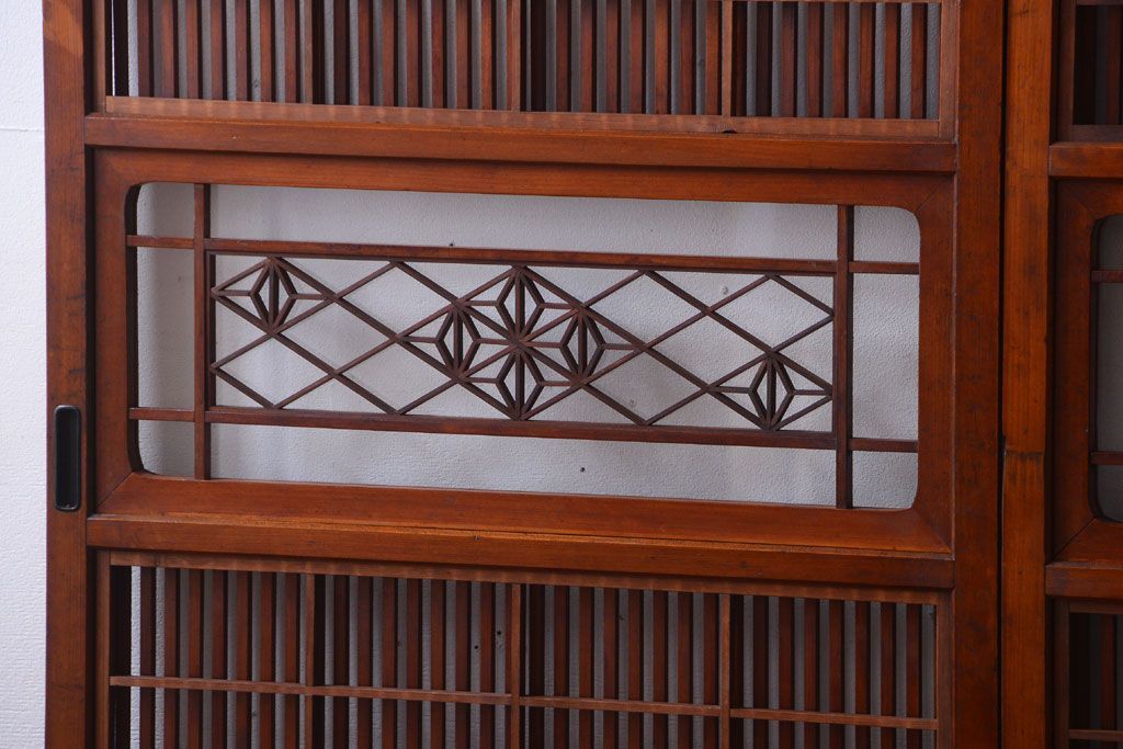 和製アンティーク　和モダン!組子入りガラス帯の格子戸4枚セット