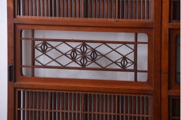 和製アンティーク　和モダン!組子入りガラス帯の格子戸4枚セット