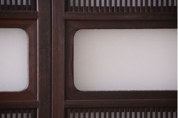 古民具・骨董　裏障子付き!ダイヤガラス帯のアンティーク格子戸2枚セット