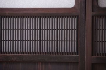 古民具・骨董　裏障子付き!ダイヤガラス帯のアンティーク格子戸2枚セット