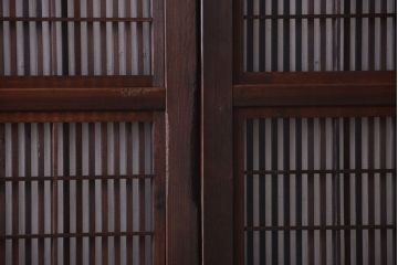 古民具・骨董　裏障子付き!ダイヤガラス帯のアンティーク格子戸2枚セット
