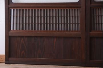 古民具・骨董　裏障子付き!ダイヤガラス帯のアンティーク格子戸2枚セット