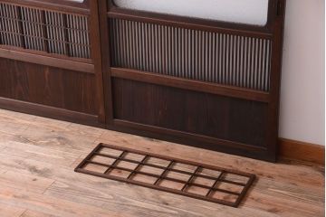 古民具・骨董　裏障子付き!ダイヤガラス帯のアンティーク格子戸2枚セット