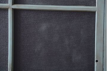 アンティーク　オリーブグリーンペイントのガラス引き戸2枚セット