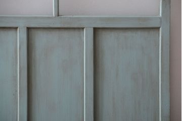 アンティーク　オリーブグリーンペイントのガラス引き戸2枚セット