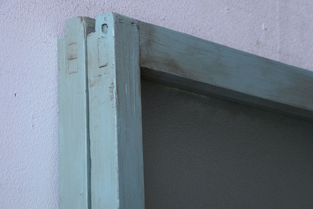 アンティーク　オリーブグリーンペイントのガラス引き戸2枚セット