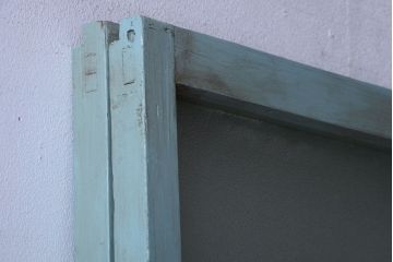 アンティーク　オリーブグリーンペイントのガラス引き戸2枚セット