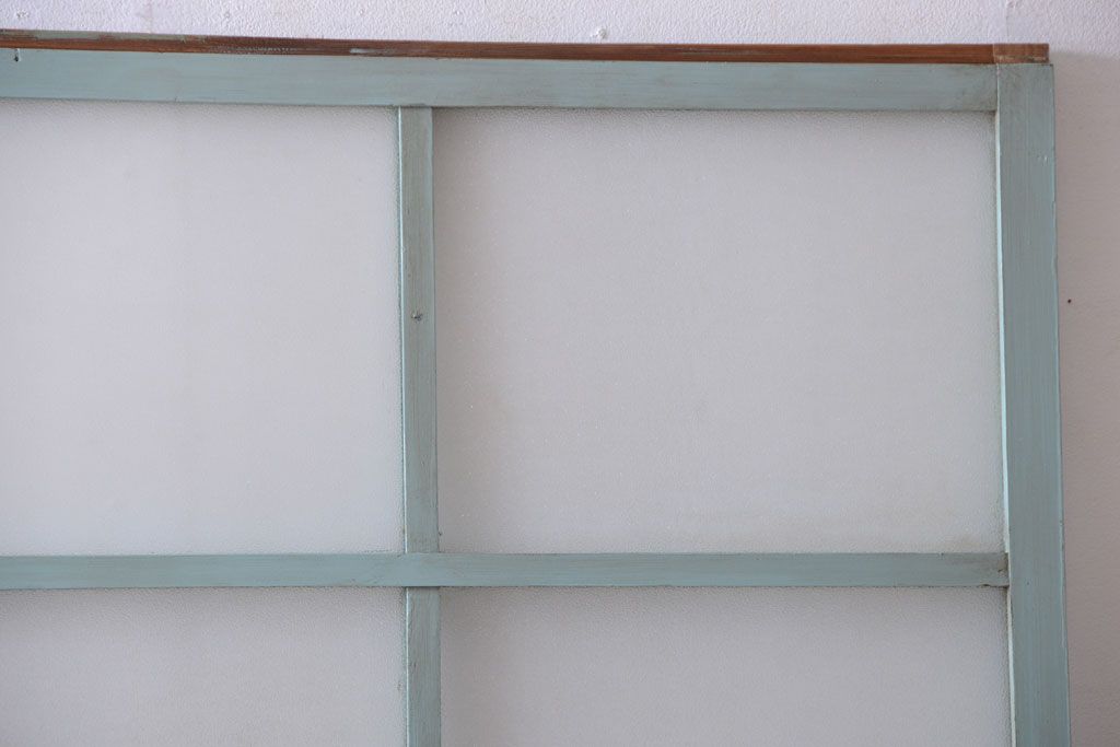 アンティーク　オリーブグリーンペイントのガラス引き戸2枚セット