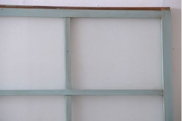 アンティーク　オリーブグリーンペイントのガラス引き戸2枚セット