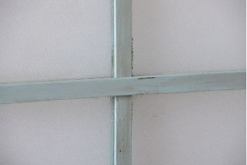 アンティーク　オリーブグリーンペイントのガラス引き戸2枚セット