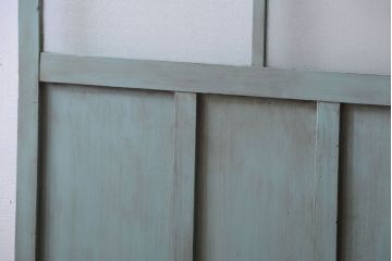 アンティーク　オリーブグリーンペイントのガラス引き戸2枚セット