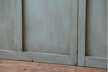 アンティーク　オリーブグリーンペイントのガラス引き戸2枚セット