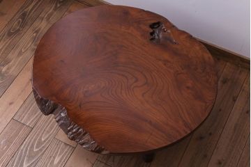 アンティーク家具　和製アンティーク　総欅材!天板一枚板の丸型座卓