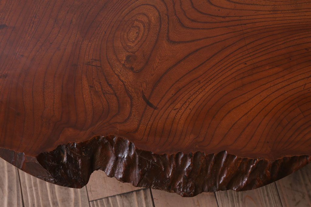 アンティーク家具　和製アンティーク　総欅材!天板一枚板の丸型座卓