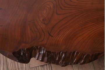 アンティーク家具　和製アンティーク　総欅材!天板一枚板の丸型座卓