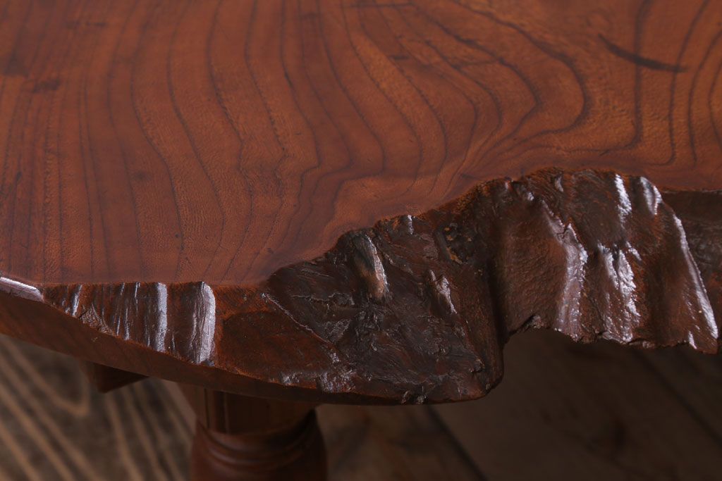 アンティーク家具　和製アンティーク　総欅材!天板一枚板の丸型座卓