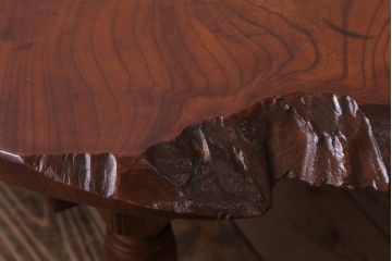 アンティーク家具　和製アンティーク　総欅材!天板一枚板の丸型座卓