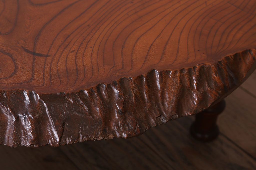 アンティーク家具　和製アンティーク　総欅材!天板一枚板の丸型座卓