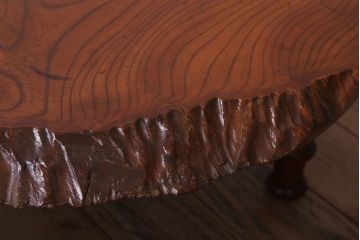 アンティーク家具　和製アンティーク　総欅材!天板一枚板の丸型座卓