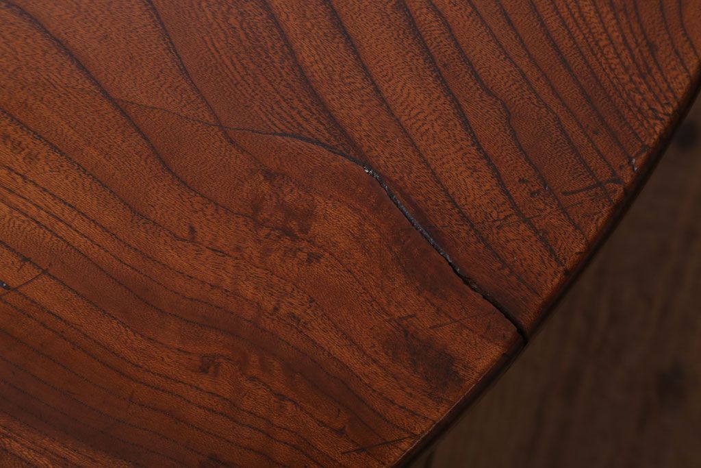 アンティーク家具　和製アンティーク　総欅材!天板一枚板の丸型座卓