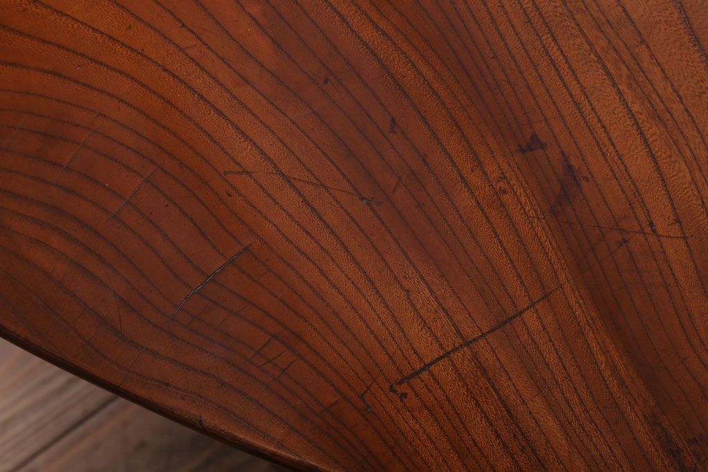 アンティーク家具　和製アンティーク　総欅材!天板一枚板の丸型座卓