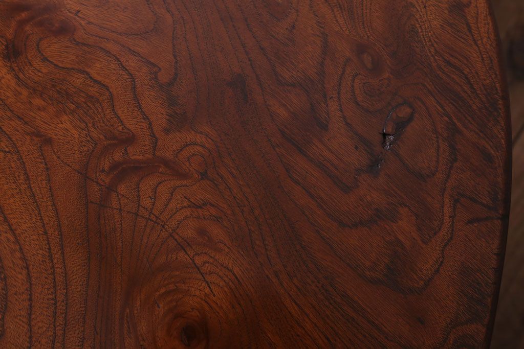 アンティーク家具　和製アンティーク　総欅材!天板一枚板の丸型座卓