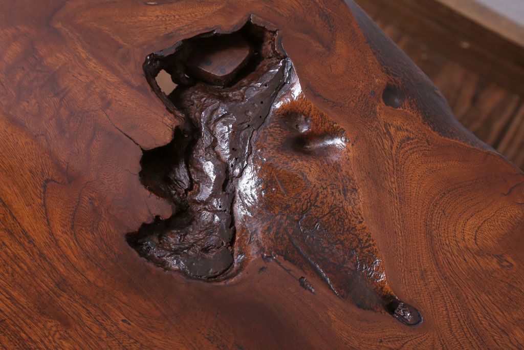 アンティーク家具　和製アンティーク　総欅材!天板一枚板の丸型座卓