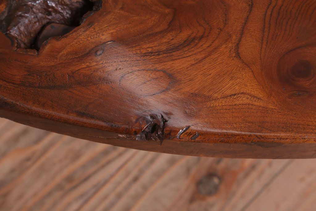 アンティーク家具　和製アンティーク　総欅材!天板一枚板の丸型座卓