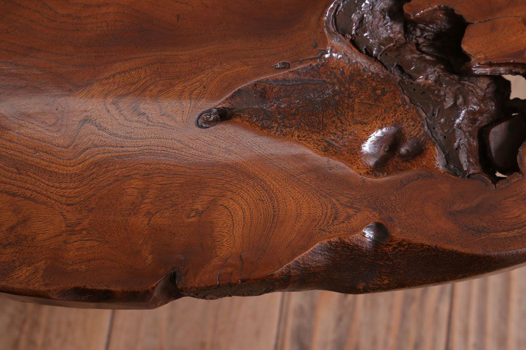 アンティーク家具　和製アンティーク　総欅材!天板一枚板の丸型座卓