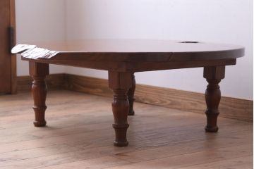 アンティーク家具　和製アンティーク　総欅材!天板一枚板の丸型座卓