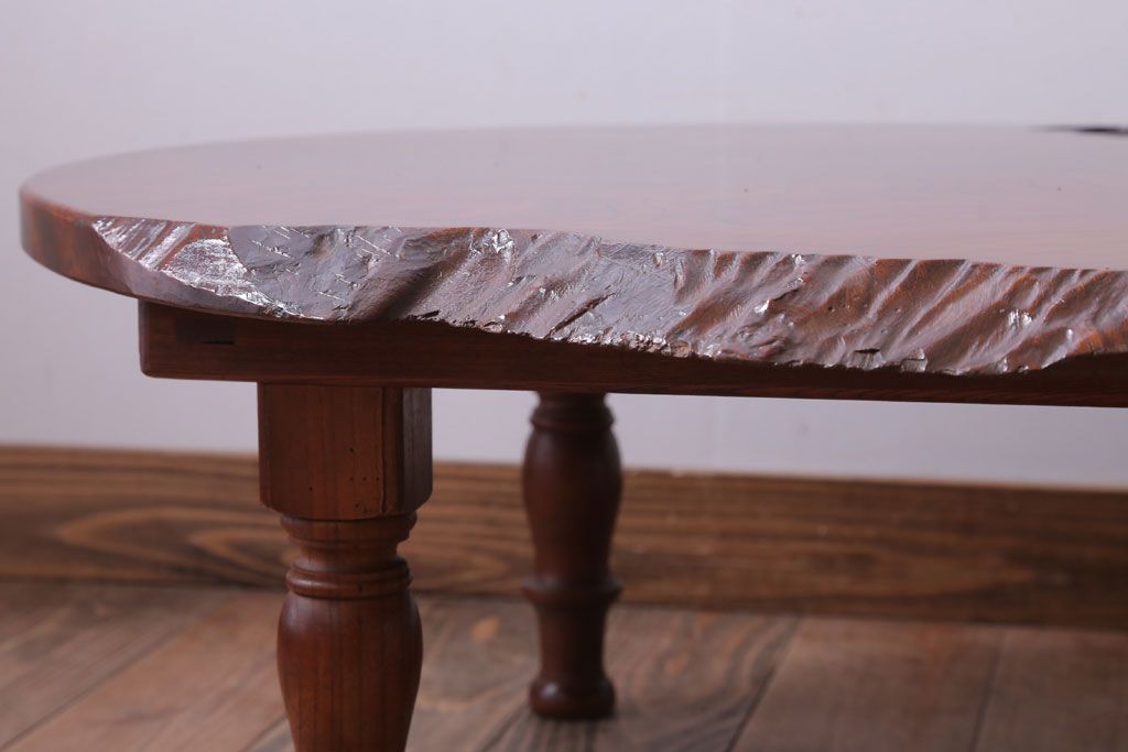 アンティーク家具　和製アンティーク　総欅材!天板一枚板の丸型座卓