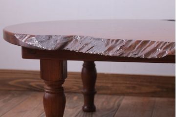 アンティーク家具　和製アンティーク　総欅材!天板一枚板の丸型座卓