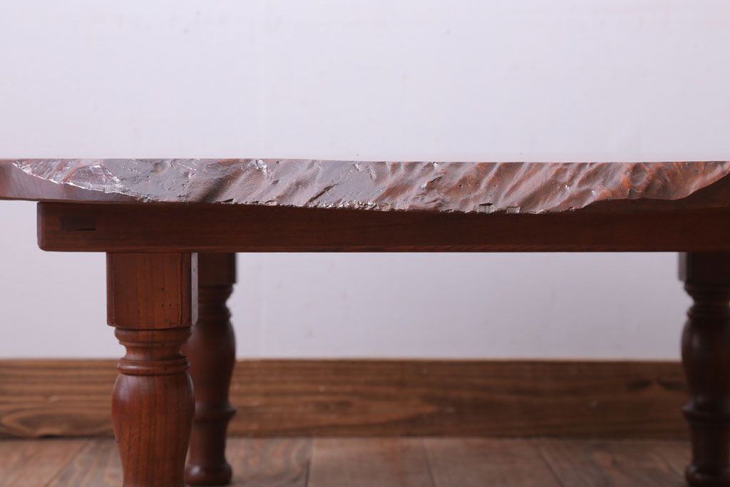 アンティーク家具　和製アンティーク　総欅材!天板一枚板の丸型座卓