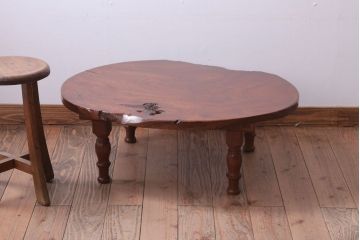 アンティーク家具　和製アンティーク　総欅材!天板一枚板の丸型座卓