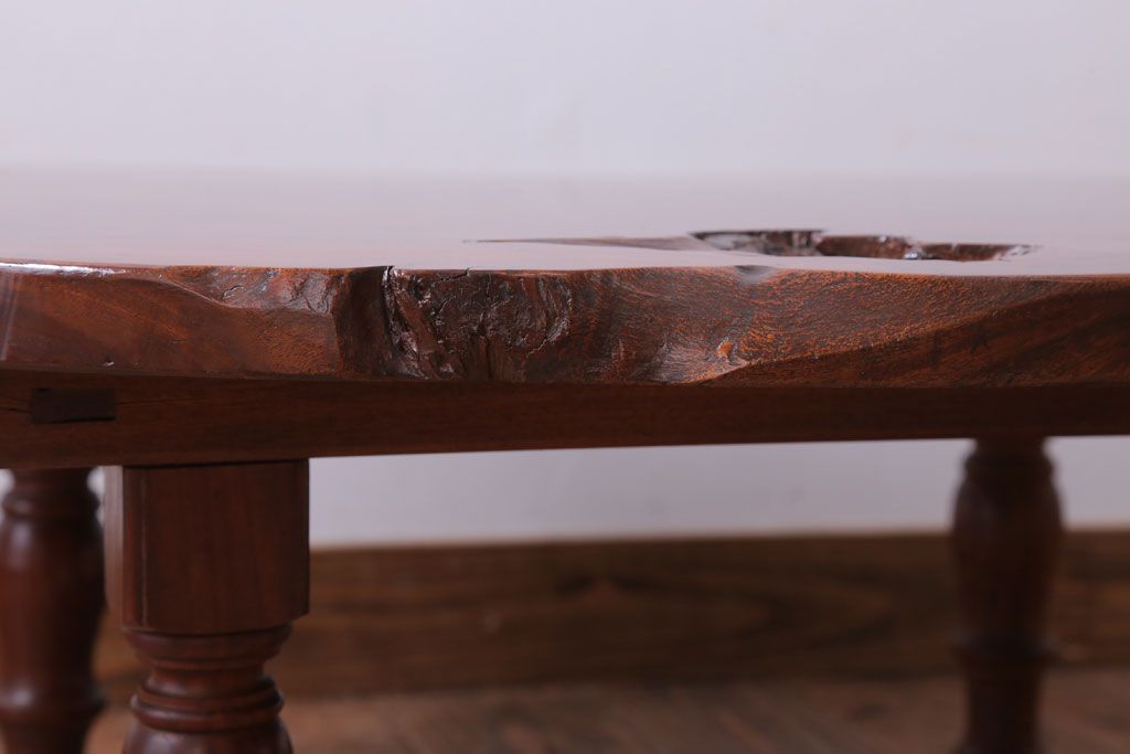 アンティーク家具　和製アンティーク　総欅材!天板一枚板の丸型座卓