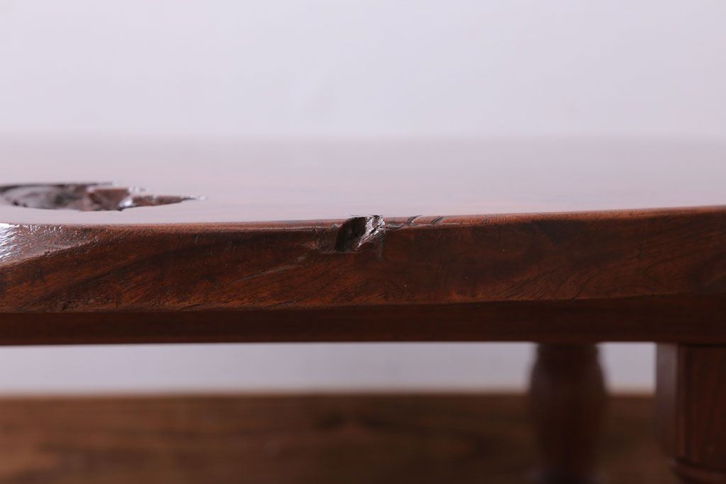 アンティーク家具　和製アンティーク　総欅材!天板一枚板の丸型座卓