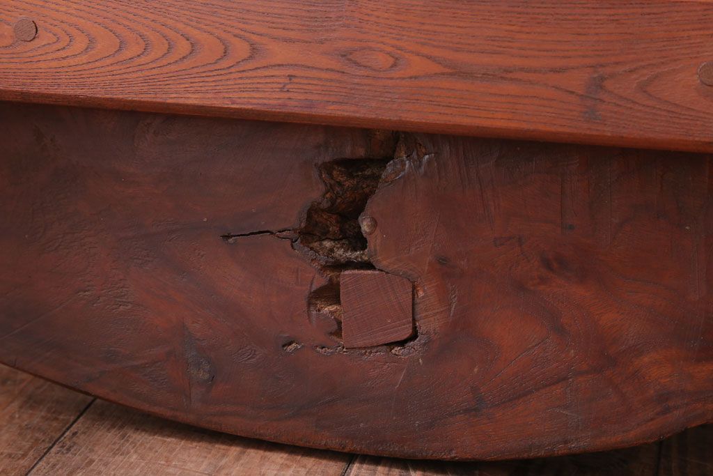 アンティーク家具　和製アンティーク　総欅材!天板一枚板の丸型座卓