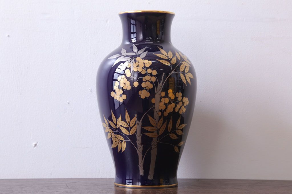 アンティーク雑貨　中古　大倉陶園(おおくらとうえん)　瑠璃(るり)金蝕　花器
