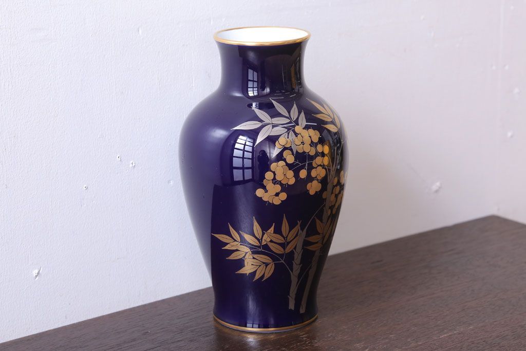 アンティーク雑貨　中古　大倉陶園(おおくらとうえん)　瑠璃(るり)金蝕　花器
