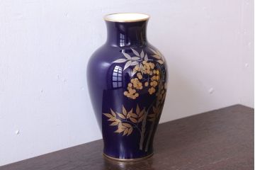 アンティーク雑貨　中古　大倉陶園(おおくらとうえん)　瑠璃(るり)金蝕　花器