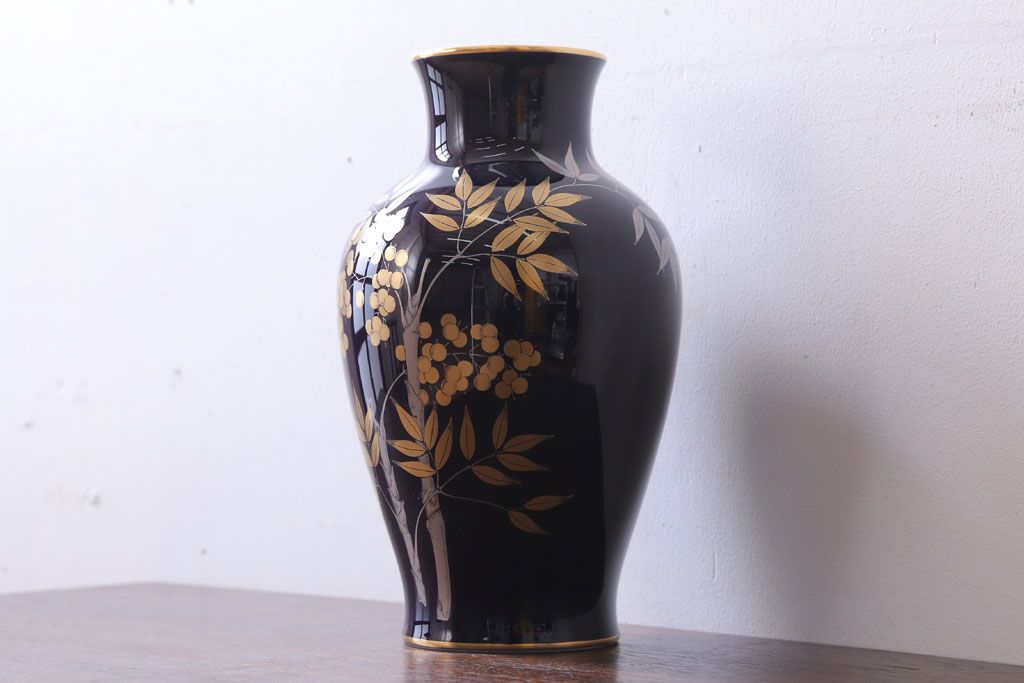 アンティーク雑貨　中古　大倉陶園(おおくらとうえん)　瑠璃(るり)金蝕　花器