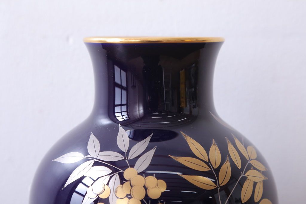 アンティーク雑貨　中古　大倉陶園(おおくらとうえん)　瑠璃(るり)金蝕　花器