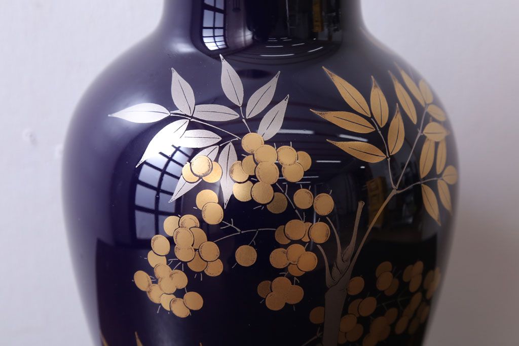 アンティーク雑貨　中古　大倉陶園(おおくらとうえん)　瑠璃(るり)金蝕　花器