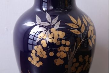 アンティーク雑貨　中古　大倉陶園(おおくらとうえん)　瑠璃(るり)金蝕　花器