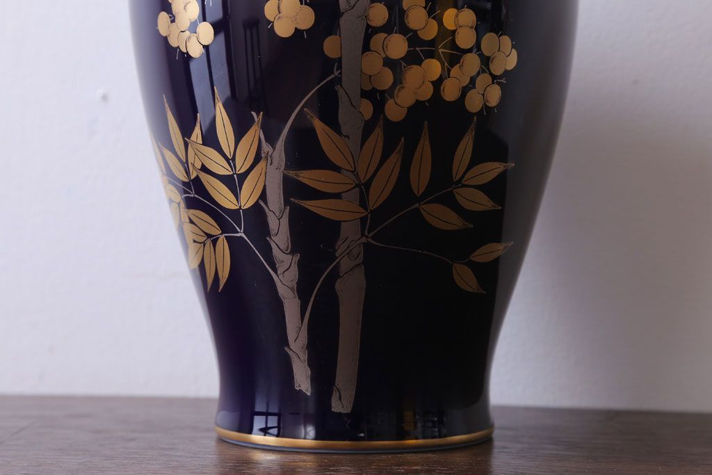 アンティーク雑貨　中古　大倉陶園(おおくらとうえん)　瑠璃(るり)金蝕　花器