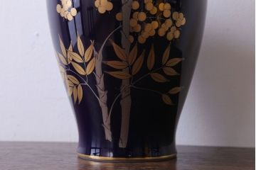 アンティーク雑貨　中古　大倉陶園(おおくらとうえん)　瑠璃(るり)金蝕　花器