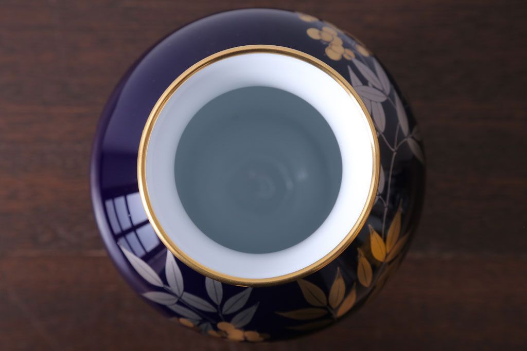 アンティーク雑貨　中古　大倉陶園(おおくらとうえん)　瑠璃(るり)金蝕　花器